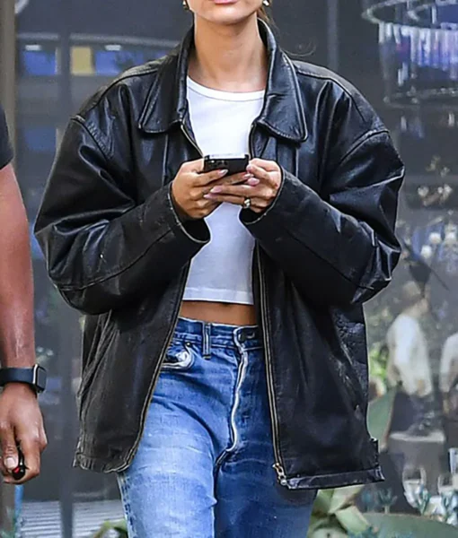 Hailey Bieber Plus Size Leather Jacket Sale