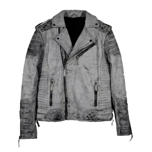 Smoke Quilted Biker Weathered Grey Biker Jacket