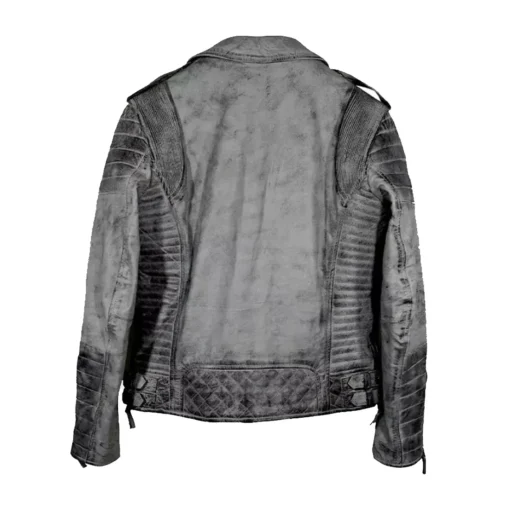 Smoke Quilted Biker Weathered Grey Biker Jacket Back