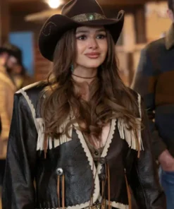 Brilliant-Minds-S02-Celeste-Desjardins-Fringed-Leather-Jacket
